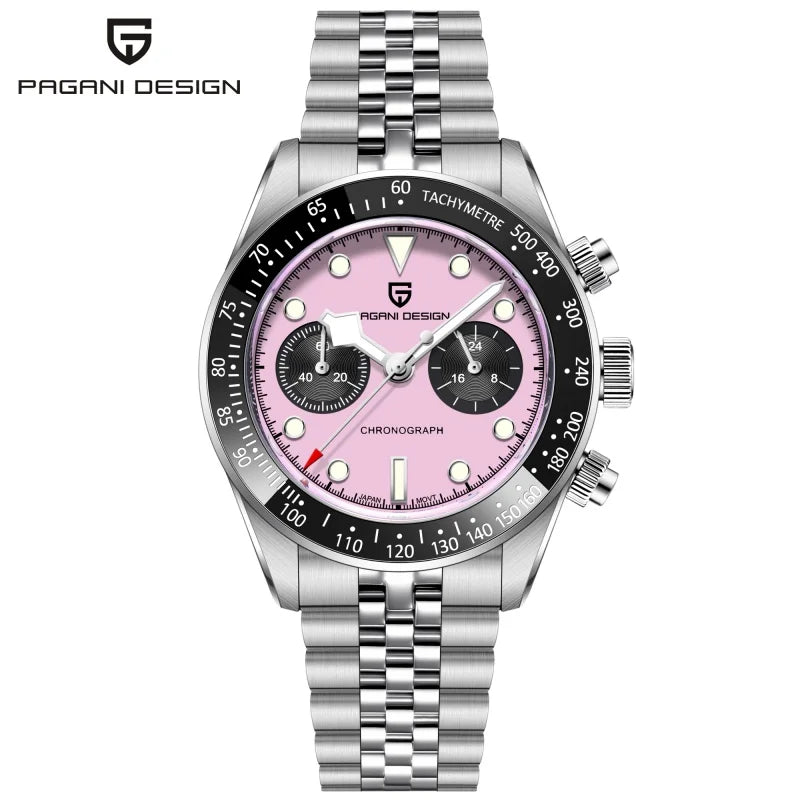 2026New PAGANI DESIGN Quartz Panda Dial Watch Sapphire Luxury Luminous 500 Bezel Men Watch 316L All Steel Japan Movt Chronograph