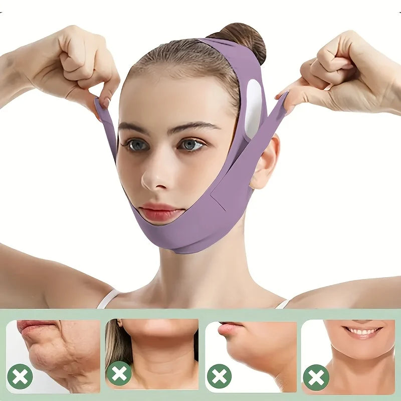 Graphene V-Shape Face Lift Band - Adjustable Double Chin Reducer, Breathable Reusable Facial Strap for Men & Women (5-Size Fit)