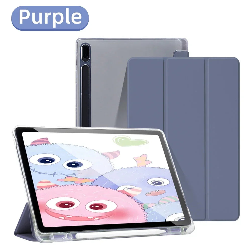 Tablet Case for Samsung Galaxy Tab S9 FE 11 S8 S7 Plus 12.4in S6 Lite Transparent Back Tablet Cover for Tab with Pencil Holder