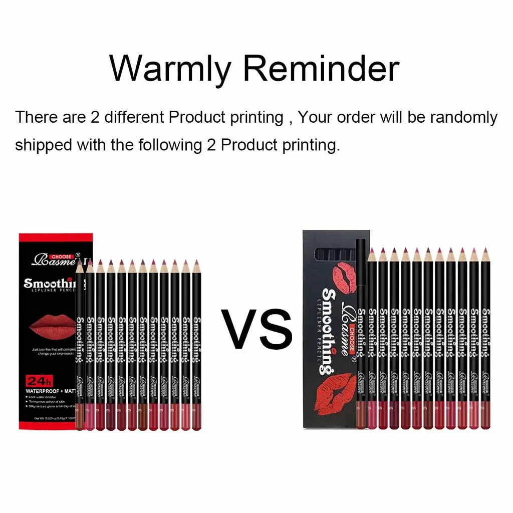 12 Colors Lip Liner Pen Set Fashion Black Rod Waterproof Non-stick Cup Easy To Color Lipstick Pen Makeu