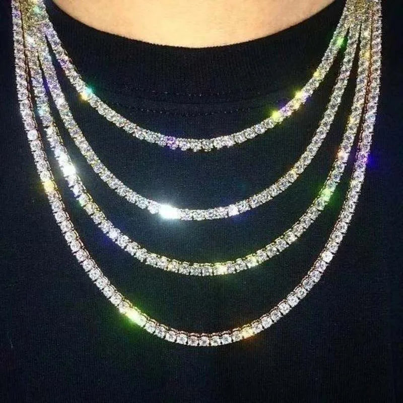 Hip Hop Tennis Chain Necklace Bling Party Jewelry for Men Women Concerts Festivals Ideal Gift for Rapper Fans Trendsetters