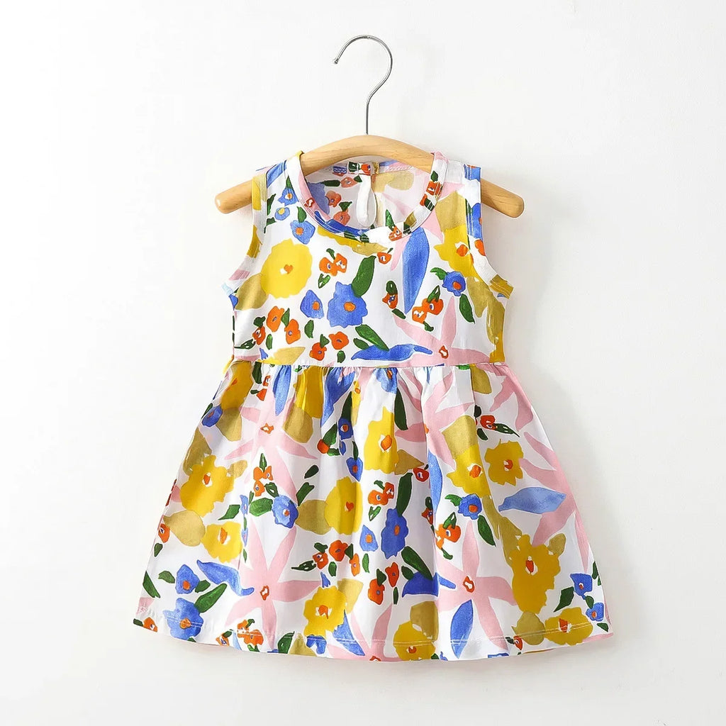 Baby Girls Dress Sleeveless Cute Print Cartoon Kids Princess Dresses Cotton Children Sundress Clothes Girl Summer Beach Clothing