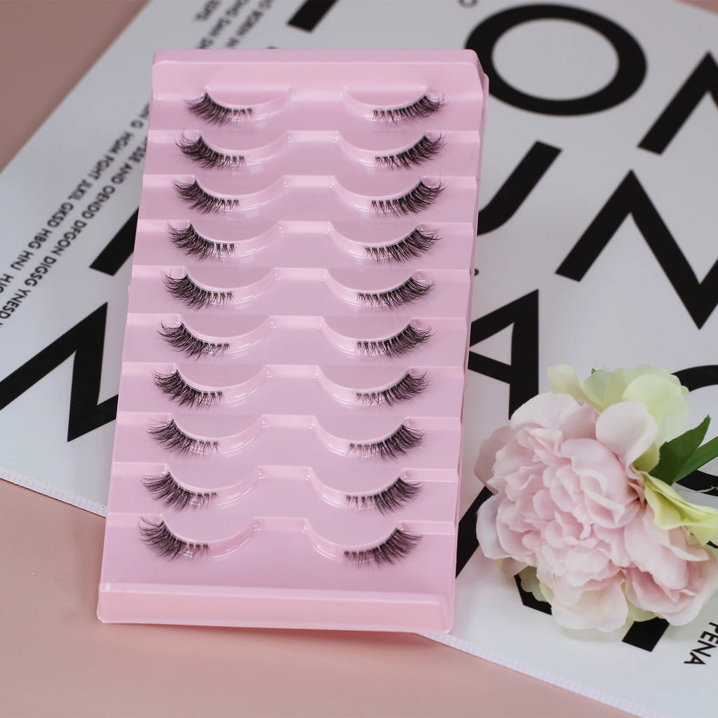 Half Eyelashes, Natural Appearance 10 Pairs of Thick Cat Eyelashes 10mm Wispy Eyelashes with Short False Eyelashes 3D04-10F