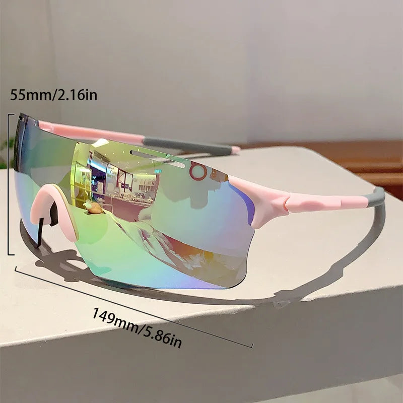 Fashion Sports Sunglasses Men Women for Hiking Cycling Glasses Cool Reflective Mirrored Wrap Rimless Sun Shades