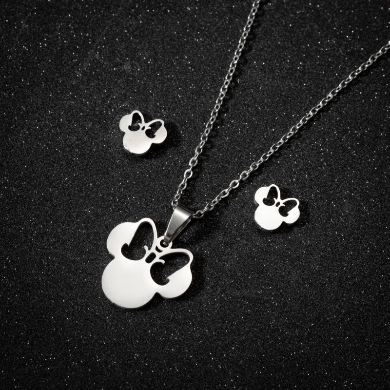 Anime Cute Cartoon Bow Mouse Stainless Steel Jewelry Set For Women