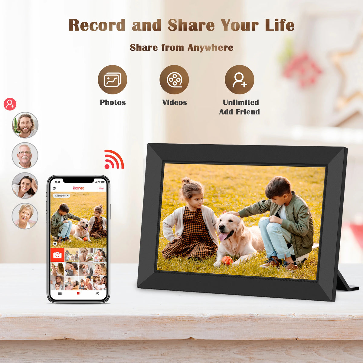 FANGOR Frameo 10.1 Inch WiFi Digital Picture Frame Smart 32GB Memory 1280x800 HD IPS Touch Screen Auto-Rotate Instant Share Life