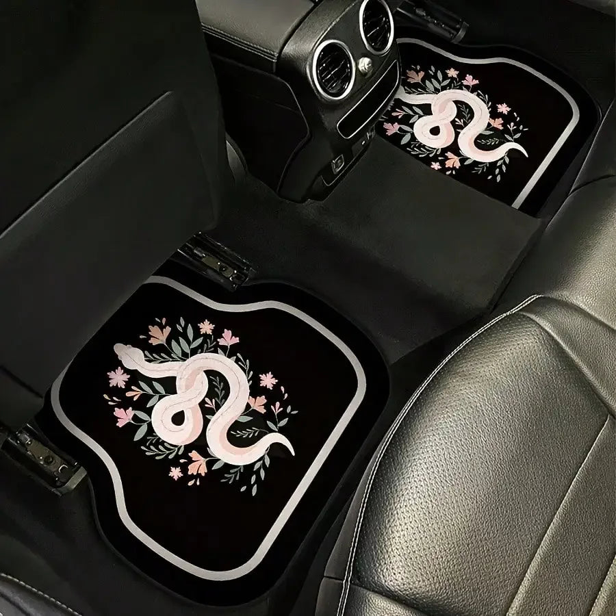 4-Piece Universal Car Mat Set , Decorative Car Mat for Pet-Friendly Families - Animal Snake Pattern, Black, Universal Size