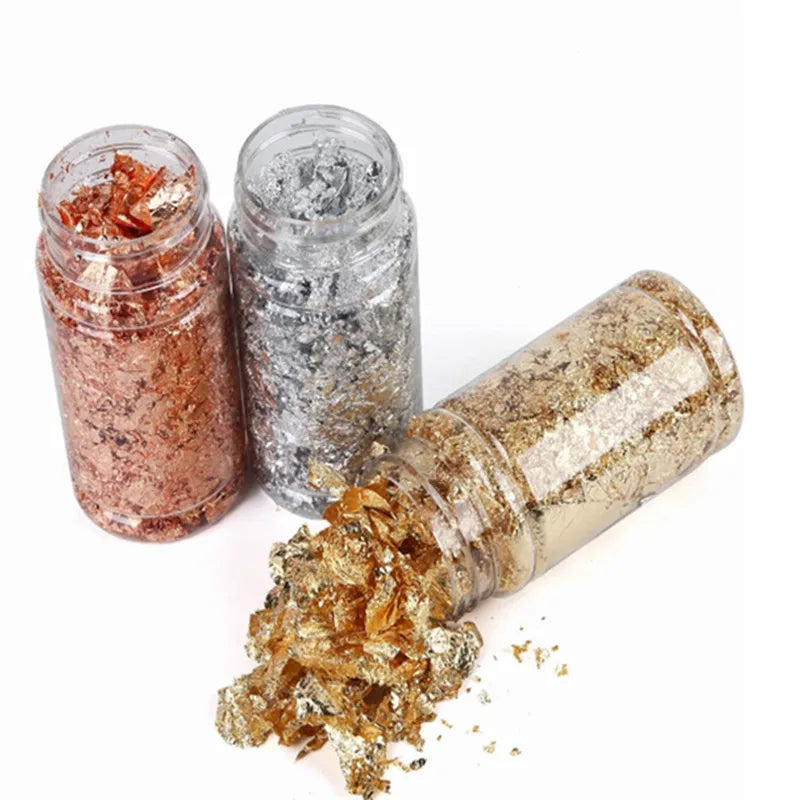 Golden Silvery Foil Decorative Paper Resin Mold Fillings Resin Jewelry Making Metallic Foil Flakes For Nail Art, Painting, Craft