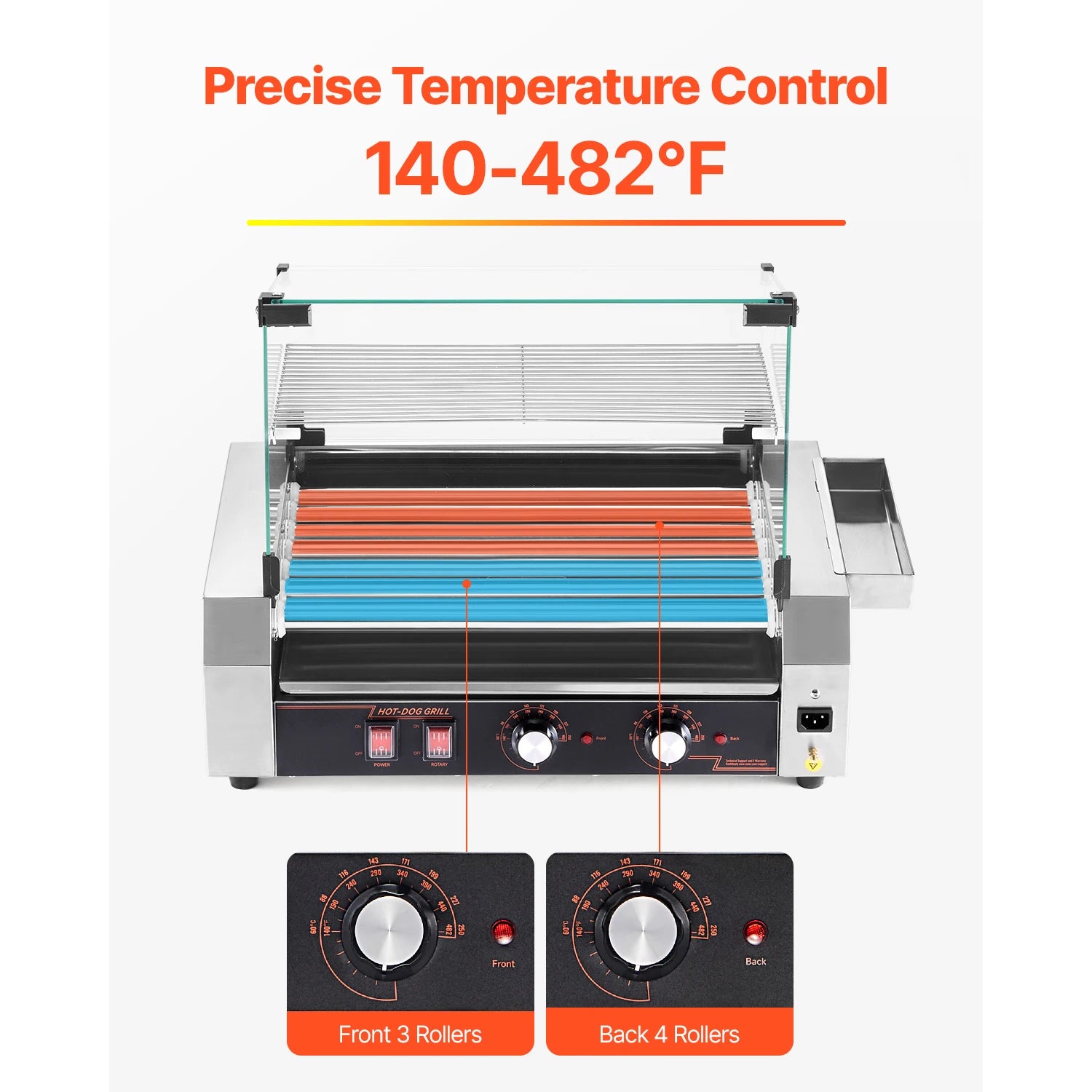 SucceBuy 5 7 11 Rollers Hot Dog Roller Stainless Steel Sausage Grill Cooker Commercial Hot Dog Machine with Dual Temp Control