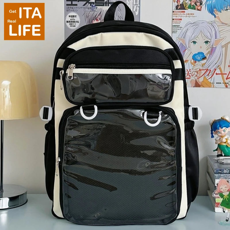 Italife Big Anime Pink Ita Backpack with Insert Plate Women Large Kawaii Yellow Itabag Dual Clear Pockets for Pin Display H260