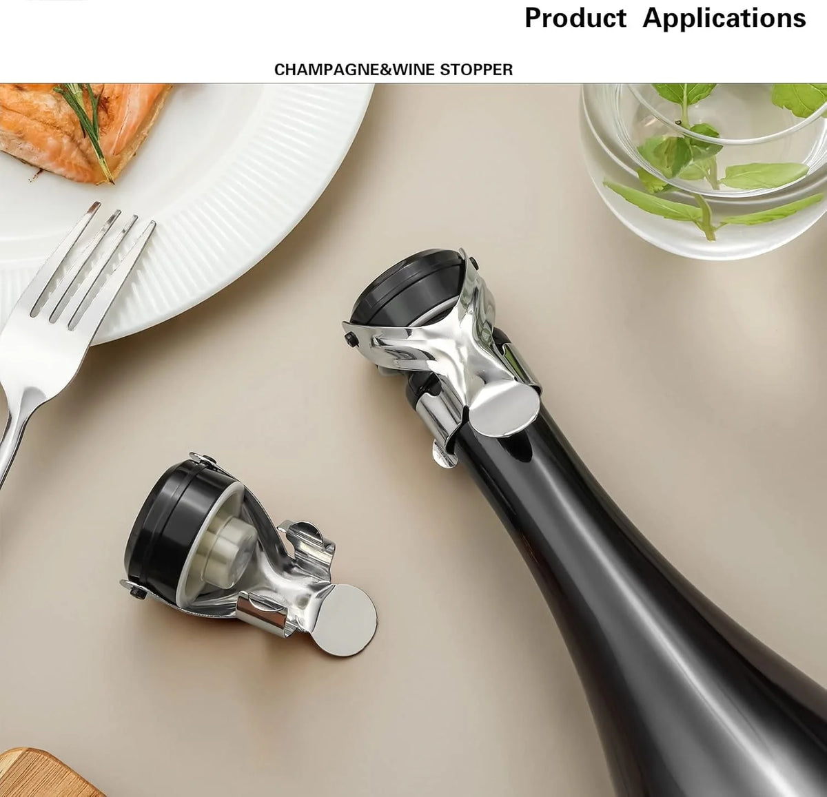 Champagne&Wine Bottle Stoppers Stainless Steel with Food Grade Silicone Leak Proof Keep Fresh Reusable Saver Prosecco Sparkling