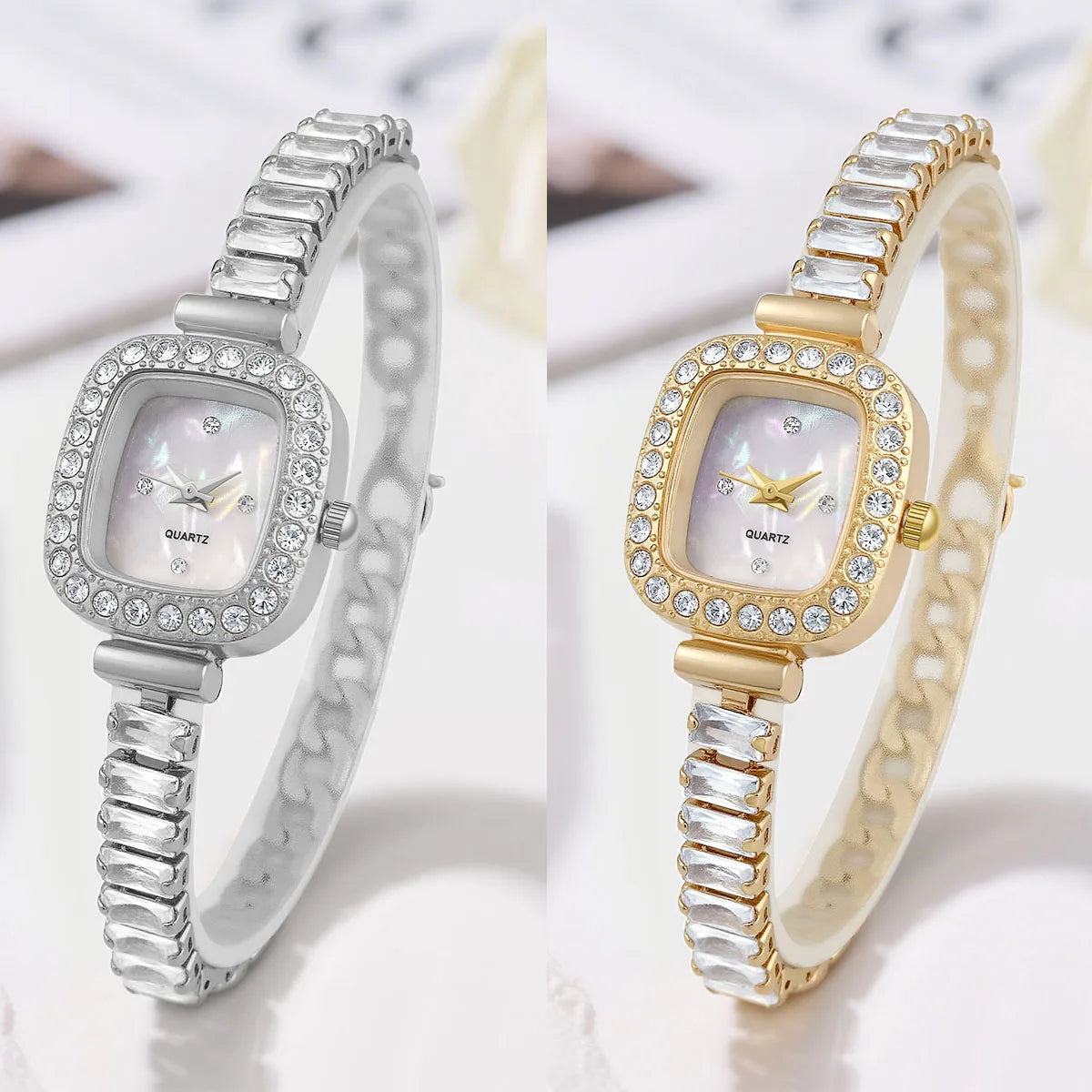 Temperament Simple Fashion Luxury Rhinestone Bracelet Women Square Quartz Watches