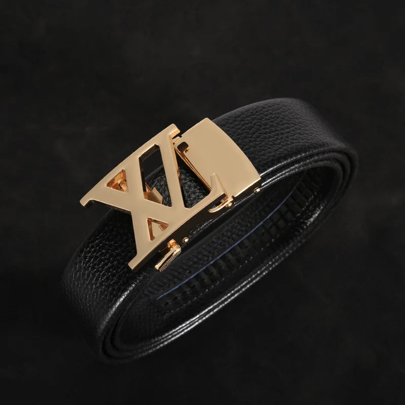 Men's multi-color light luxury business adjustable double X letter metal automatic buckle lychee pattern belt, a versatile belt