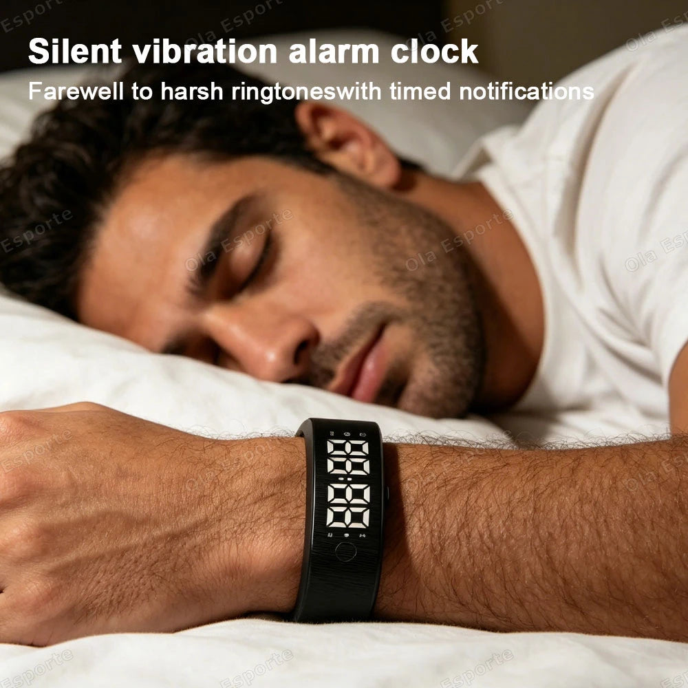 Vibrating Alarm Clock Watch Heavy Sleepers Silent Wake-Up Smart Bracelet Men Women Adjustable Wearable Vibration Wrist Band HW12
