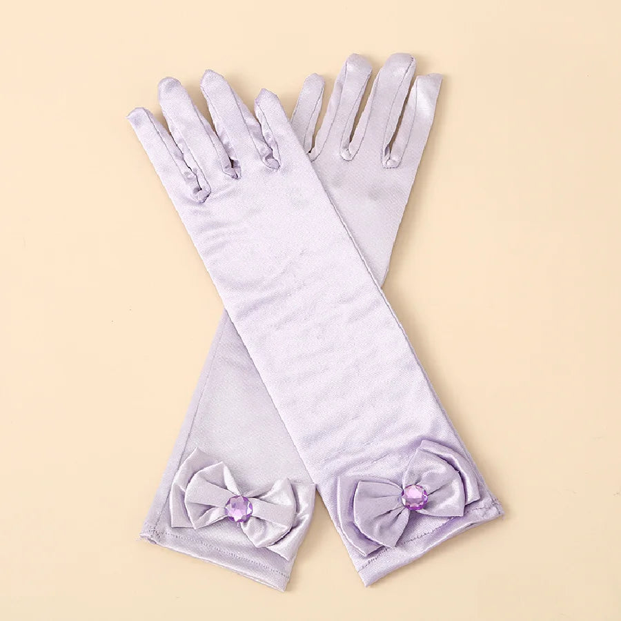 Children's satin princess gloves, girl's butterfly shiny face knot dance performance stage gloves, crystal all finger gloves
