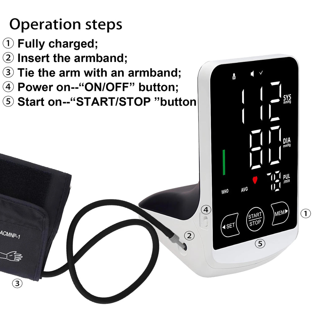 Smart Blood Pressure Monitor High Accurate Rechargeable Digital Sphygmomanometer Bp Monitors Electronic Tonometer Arm Cuff