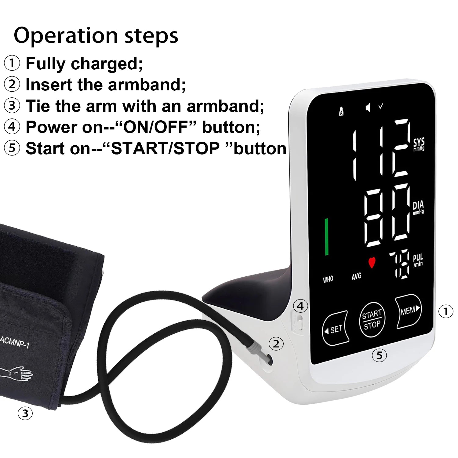 Smart Blood Pressure Monitor High Accurate Rechargeable Digital Sphygmomanometer Bp Monitors Electronic Tonometer Arm Cuff