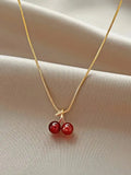 Little Wine Red Cherry Pendant Necklaces For Women Fashion Personality Fruit Golden Chain Necklace Party Jewelry Birthday Gifts