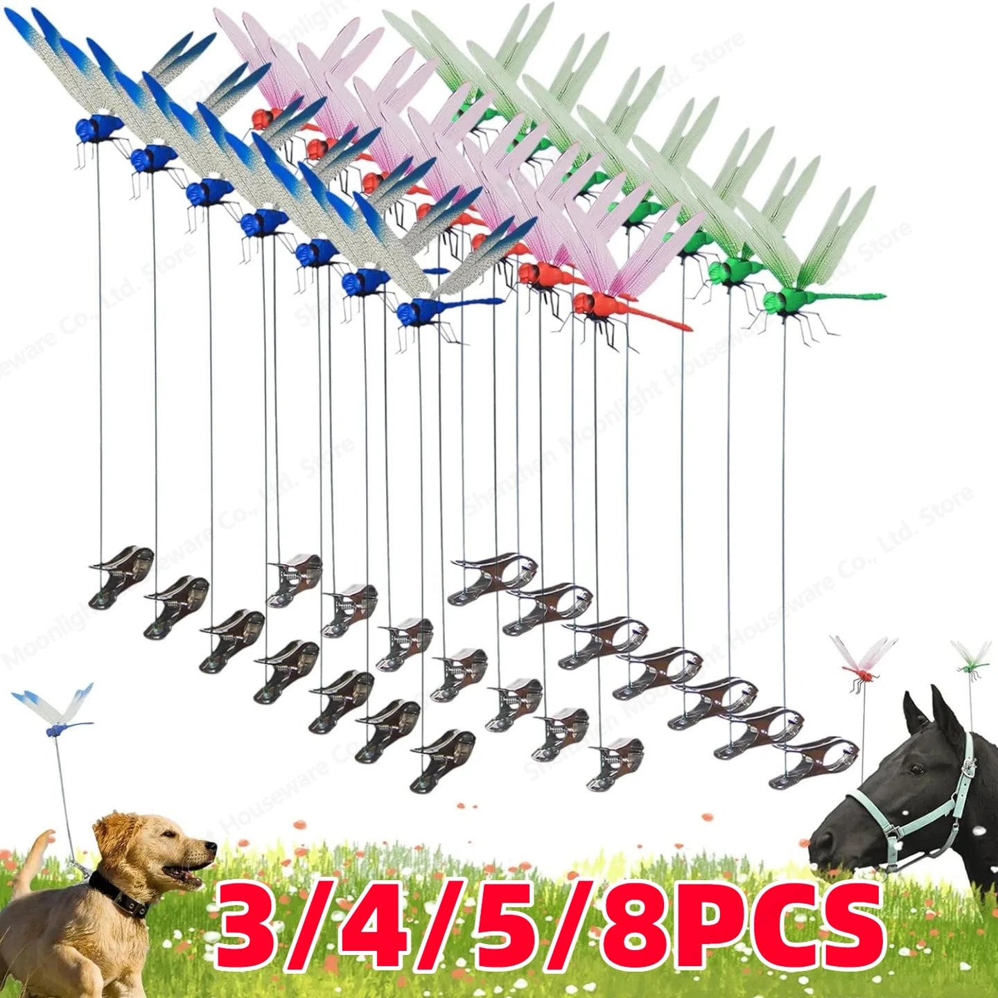 3-8PCS Simulation Dragonfly Clip 31cm Bug Deterrent Realistic Dragonfly Hat Clip Bug Repellent Dragonfly Home Garden Decor