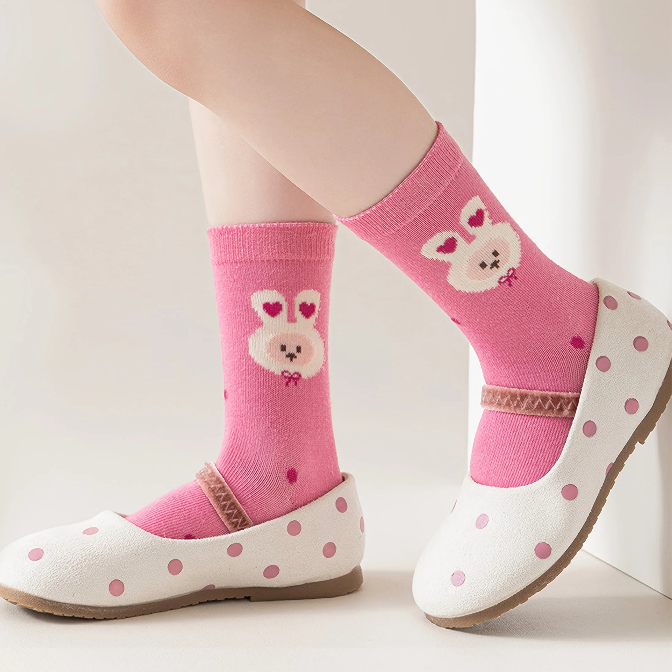 5-Pack Children's Floor Socks with 3D Bunny and Floral Patterns, Anti-Slip Dots, Soft Sole for Girls, Babies, and Toddlers, Indoor Non-Slip Striped Letter Socks, Suitable for Casual Daily Life