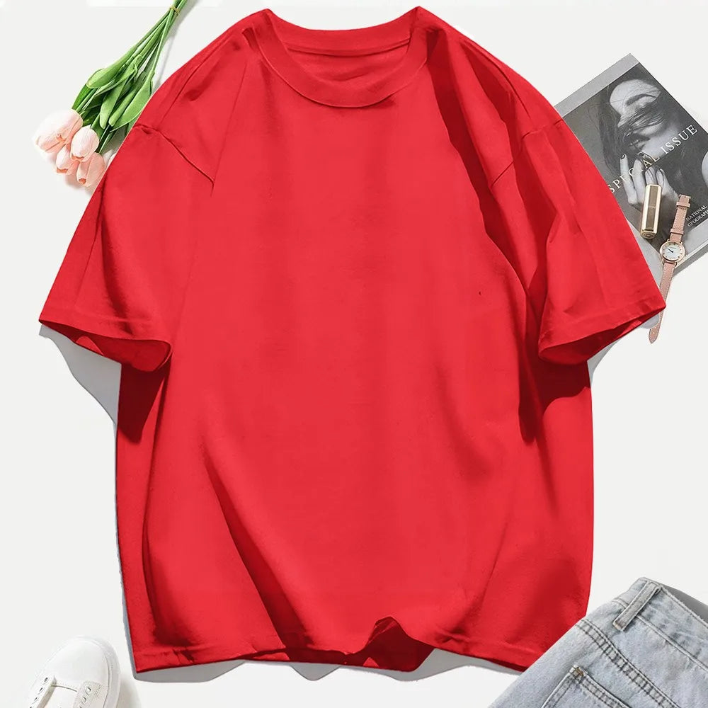 Y2K Woman 100% Cotton T Shirts Solid Color Casual T-Shirt O-Neck Summer Tops For Women Fashion Oversized Female Sportswear