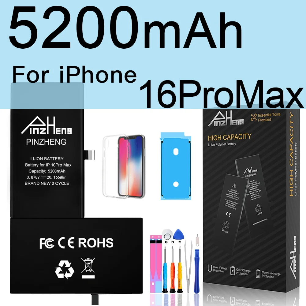 PINZHENG High Capacity Battery For iPhone 14 15 16 Pro Max Replacement Battery For iPhone 16 15 14 Pro 15 16 14 Plus Bateria