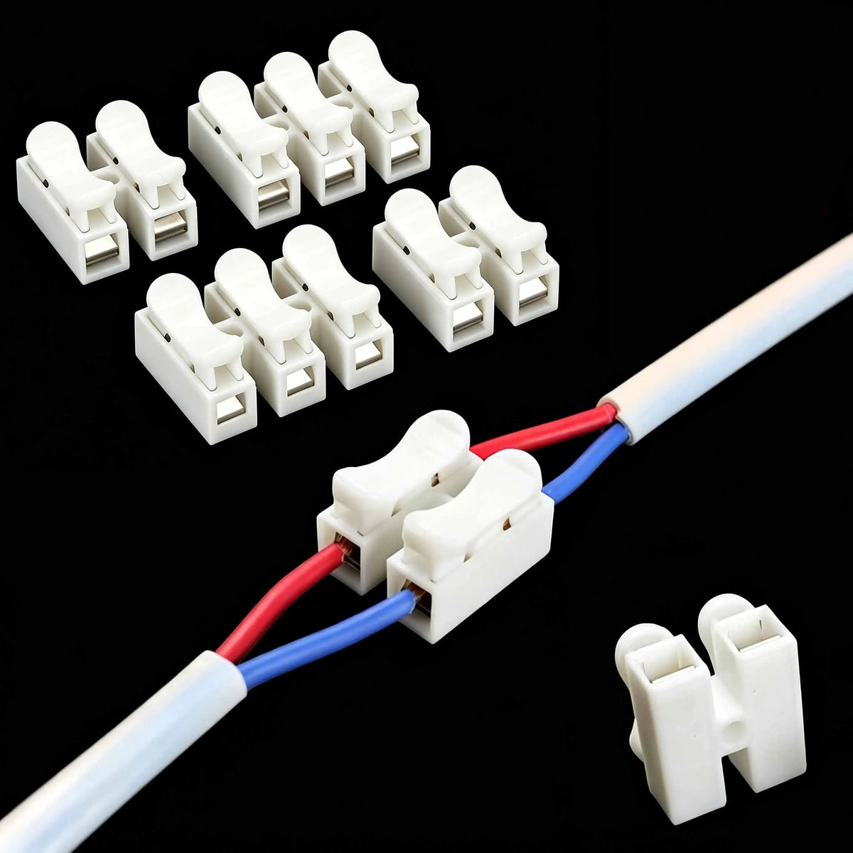 50/100Pcs 2Pin Push Quick Connect Terminal Block,Screw-Free Spring Clamp Connector,White Steel Contact for Industrial Wiring