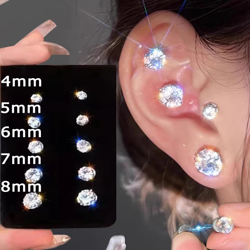 Punk Style Round Zircon Magnet Earrings Crystal Strong Magnetic Ear Stud Clip Earrings for Men Women Non Piercing Jewelry Gift