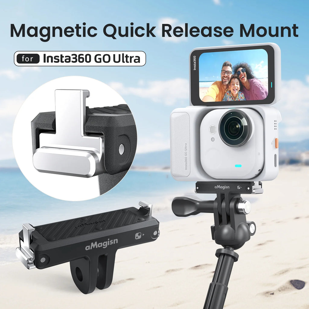aMagisn Quick Release Mount for Insta360 Go Ultra, Plastic Magnetic Base with Stainless Steel Claws for Go Ultra Accessories
