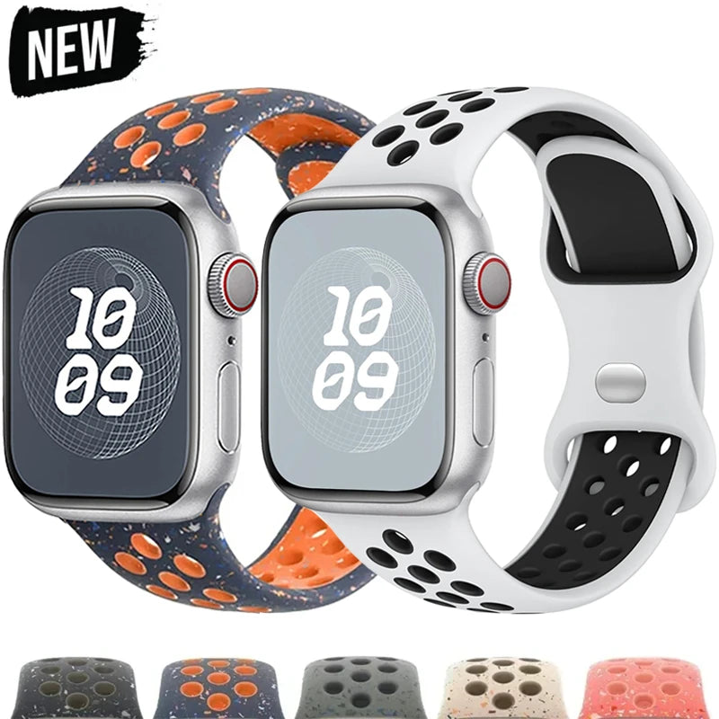 Silicone Strap For Apple Watch 44mm 45mm 40mm 41mm 38 42mm sports Rubber Breathable Band iwatch series 10 9 8 SE 7 6 Ultra 49mm