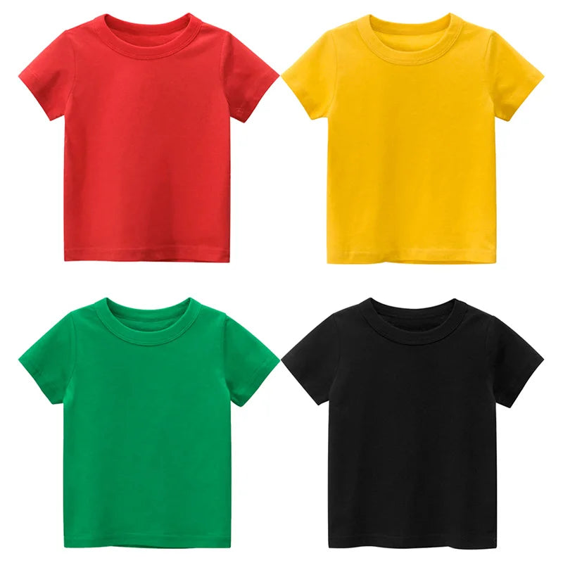 Kids Solid T Shirt Tops for Child Boys Girls Baby Toddler Blank Cotton Clothes White T-shirts Children Summer Tees Short Sleeve