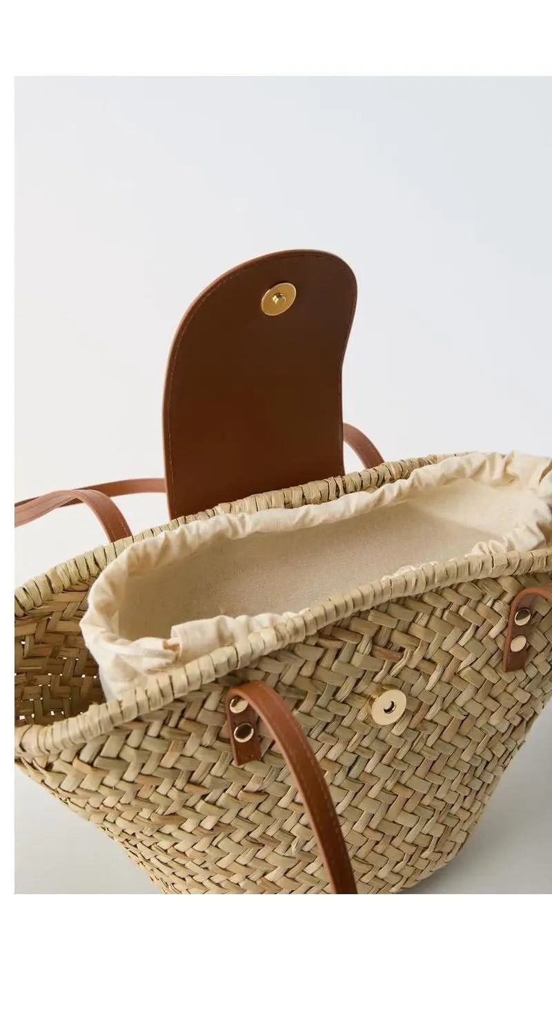 Free Printing New Natural Straw Bags Handmade Weaving Bags Shoulder Tote Original Slanting Water Straw Bags Beach Bags Women