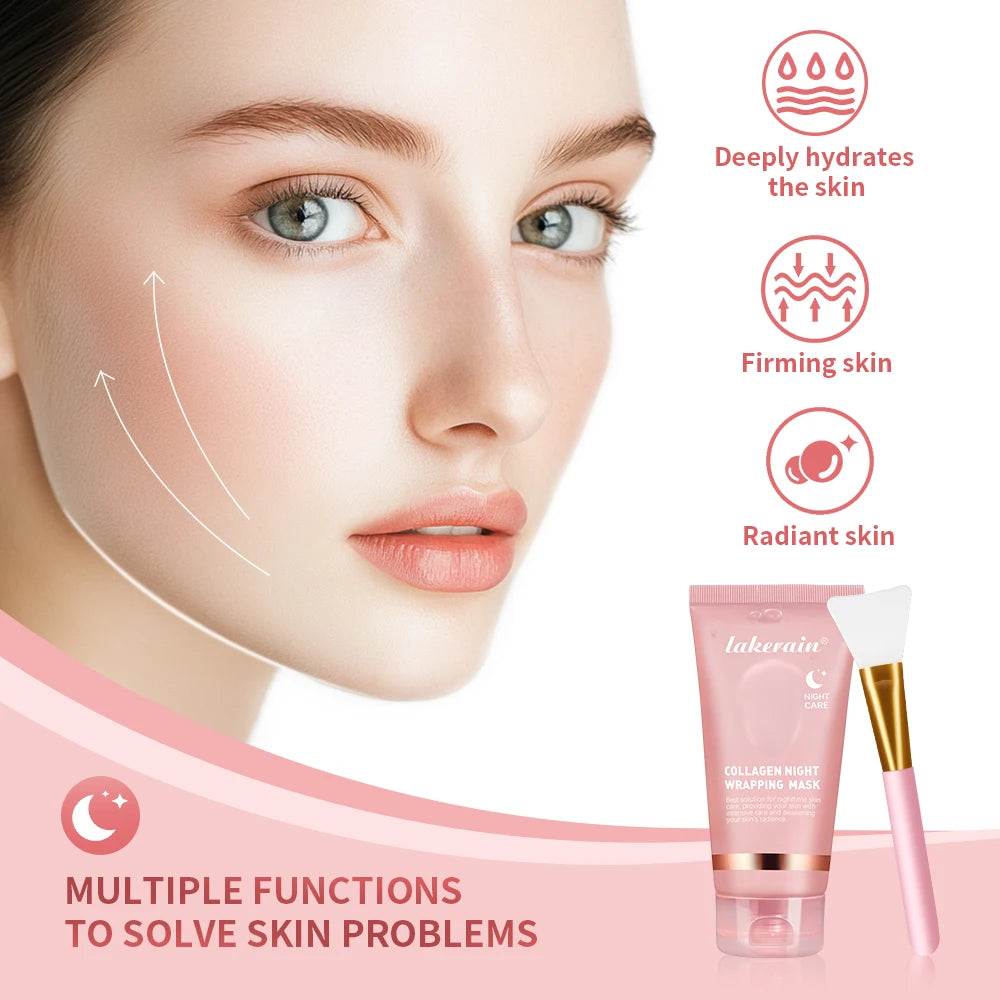 Collagen Overnight Wrapping Peel Off Facial Mask Set Korean Collagen Night Wrapping Mask Deeply Hydrates Night Care Mask Cream