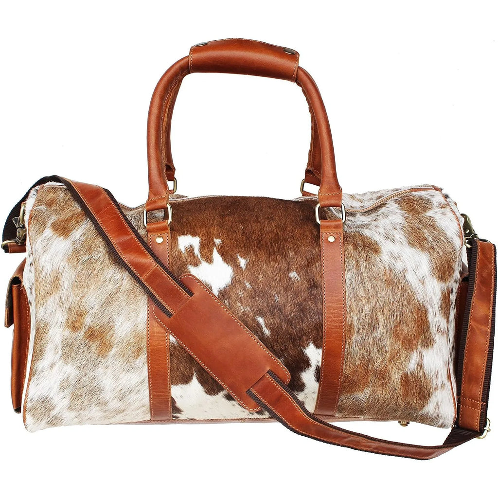 Western Cowhide Hair-On Genuine Leather Weekender Duffel Travel Bag