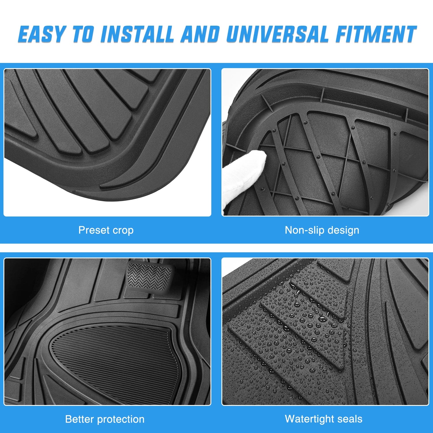 Nilight PVC Floor Mats for Cars Trucks SUVs,Universal Trim to fit for Most Vehicles,All Weather Protection Heavy Duty Floor Liners,Pack of 4