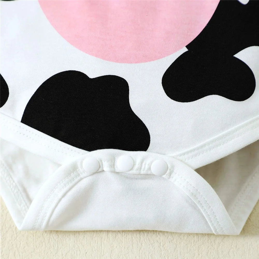 Newborn Baby Boy Cosplay Jumpsuit Cow Short Sleeved Bodysuit+Calf Hat Summer Lovely Romper for Infant Girl&Boy 0-9 Months