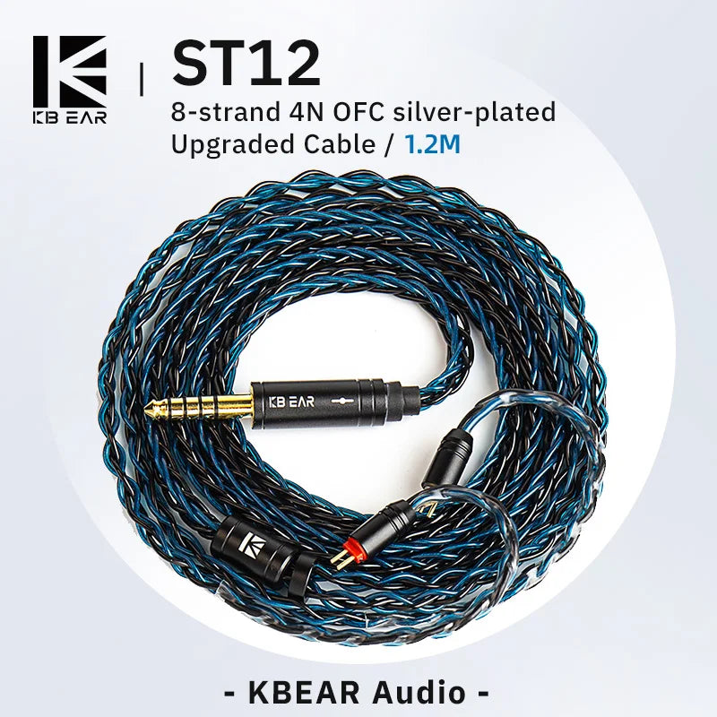 KBEAR ST12 8 Core HiFi Earphone 4N OFC Silver-Plated Upgraded Cable 3.5/4.4mm MMCX/0.78mm 2Pin for Lark Rosefinch KS1
