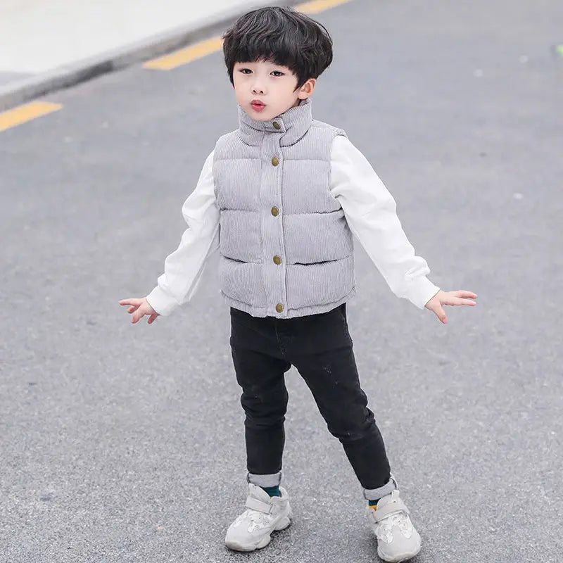 Autumn Winter Baby Girls Boys Vest Cute Thicken Waistcoat Outerwear Children Teens Cotton Solid Color Jackets Vest 2 to 6 Years