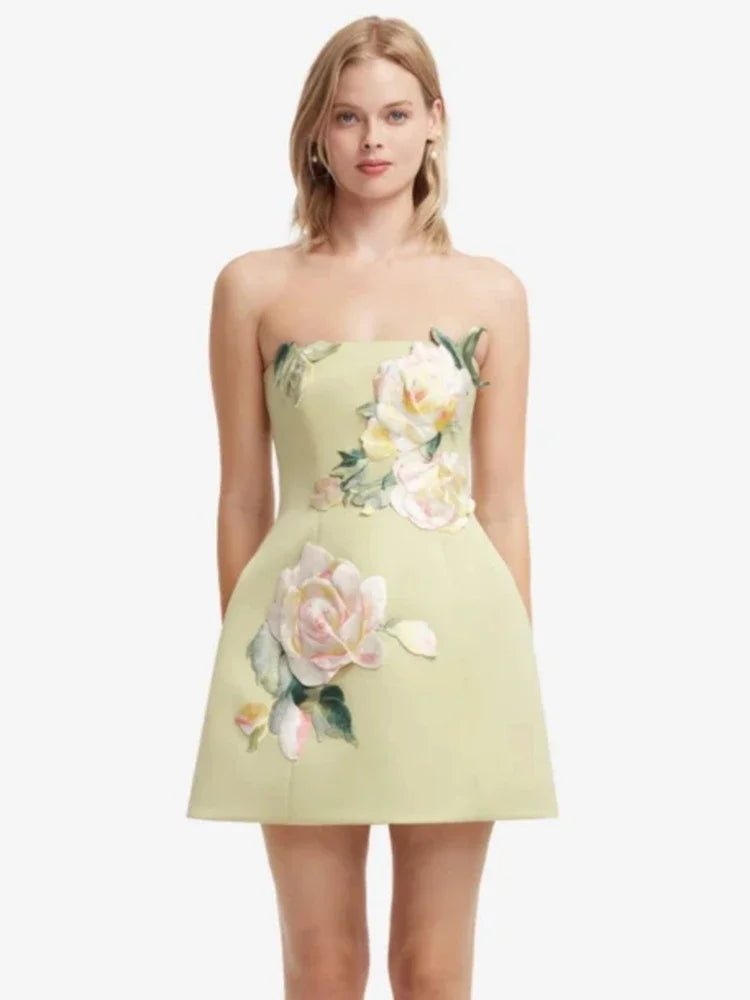 2026 Sexy Strapless Embroidered Flowers Mini Dress Women Sleeveless Backless Florals A-line Dresses Evening Party Cocktail Gowns