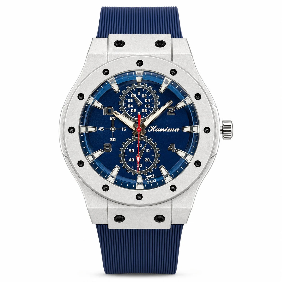 Blue-Dial Quartz Watch with Silicone Strap