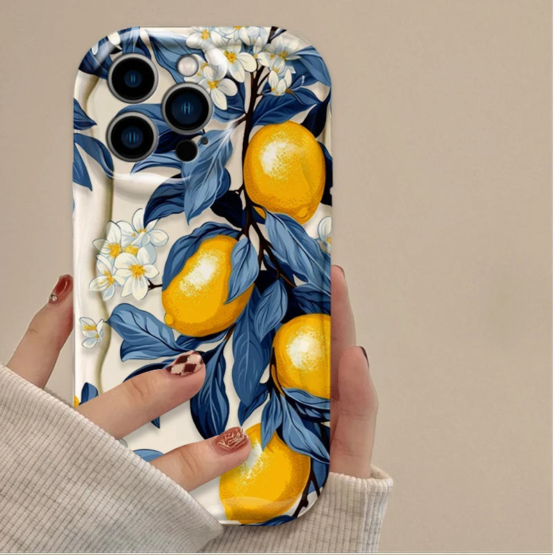 Summer Fruit Lemon Flower 3D Clear Case For iPhone 18 17 16 16E 15 14 13 12 11 Pro Max X XS XR 17 Air Silicone Cover