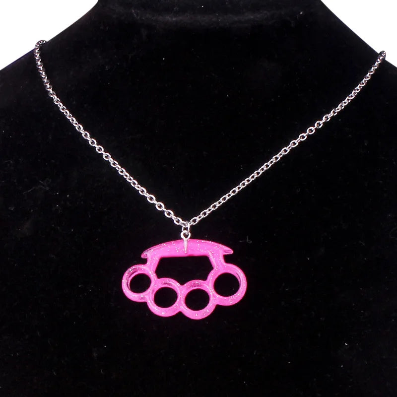 Resin imitation four-finger boxing glove joint pendant necklace metal chain fashion women new jewelry accessories
