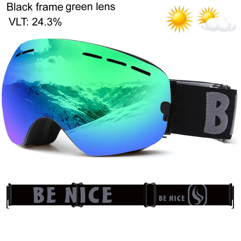 UV400 Anti-fog Double Layers Ski Goggles Big Lens Ski Mask Glasses Skiing Snow Snowboard Eyewear Mirror Polarize Goggles for men