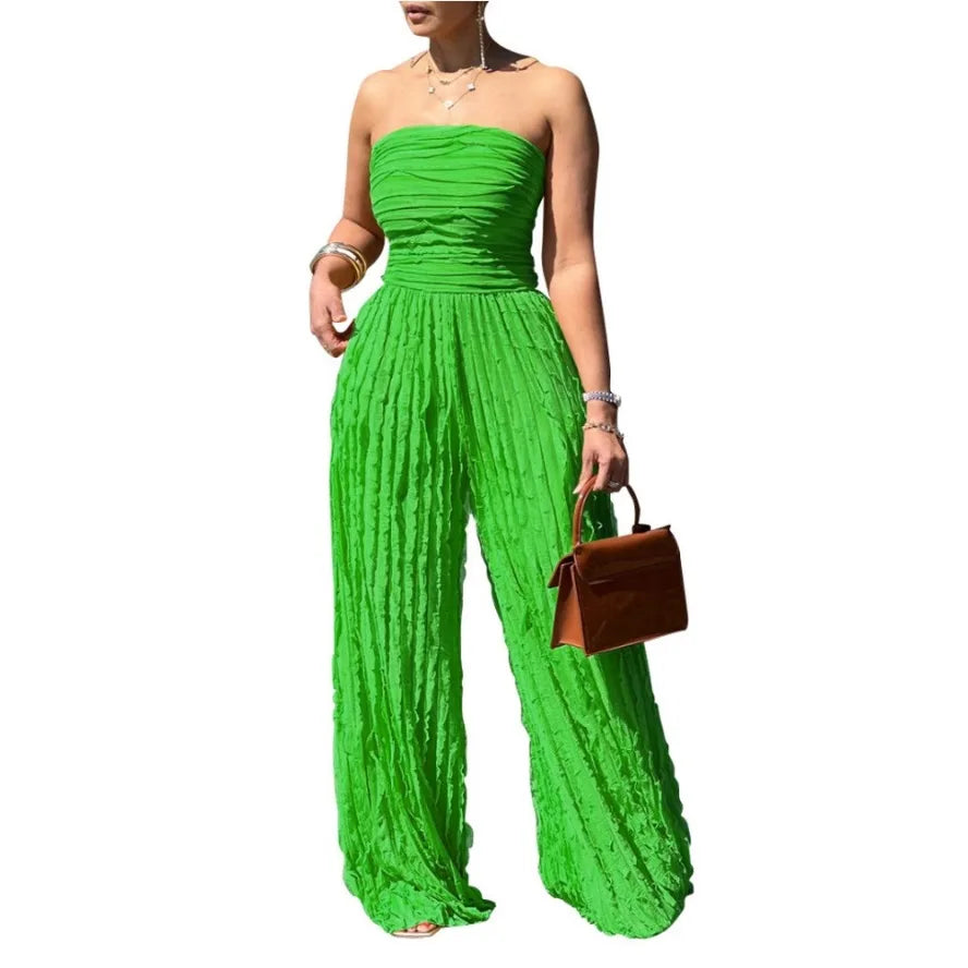 Strapless Sleeveless Wide Leg Jumpsuit Elegance Highlights the Collarbone Strapless Design Long Rompers High Waisted Jumpsuits