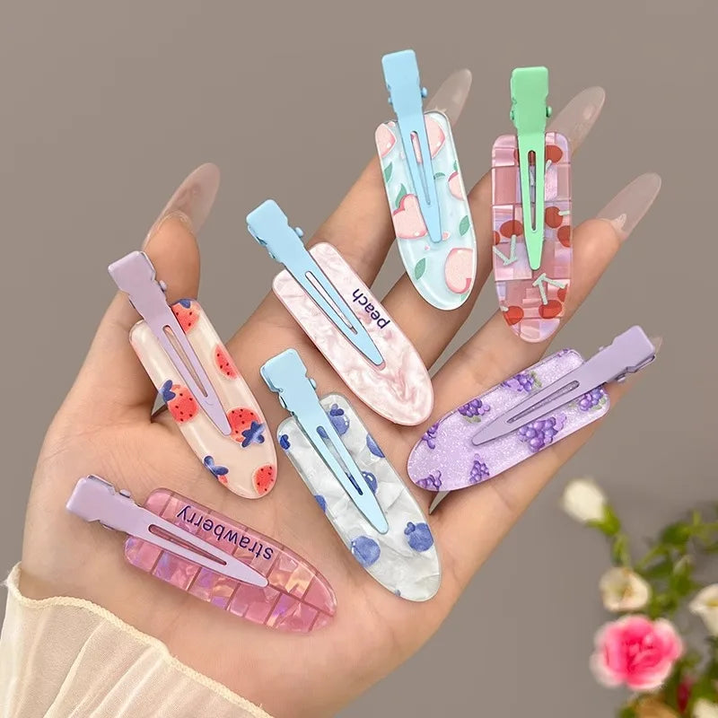2 Pieces of Multi-Color Colorful Hair Clips with Side Bangs, Duckbill Clips for Flyaway Hair, Sweet Girl's Simple Hair Clips