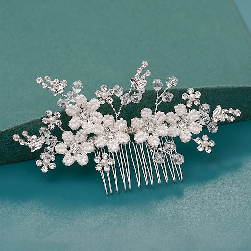 Wedding Crystal Pearls Hair Combs Handmade Hair Jewelry Bridal Headpiece Girls Headdress Women Hairpins Elegant Women Tiara