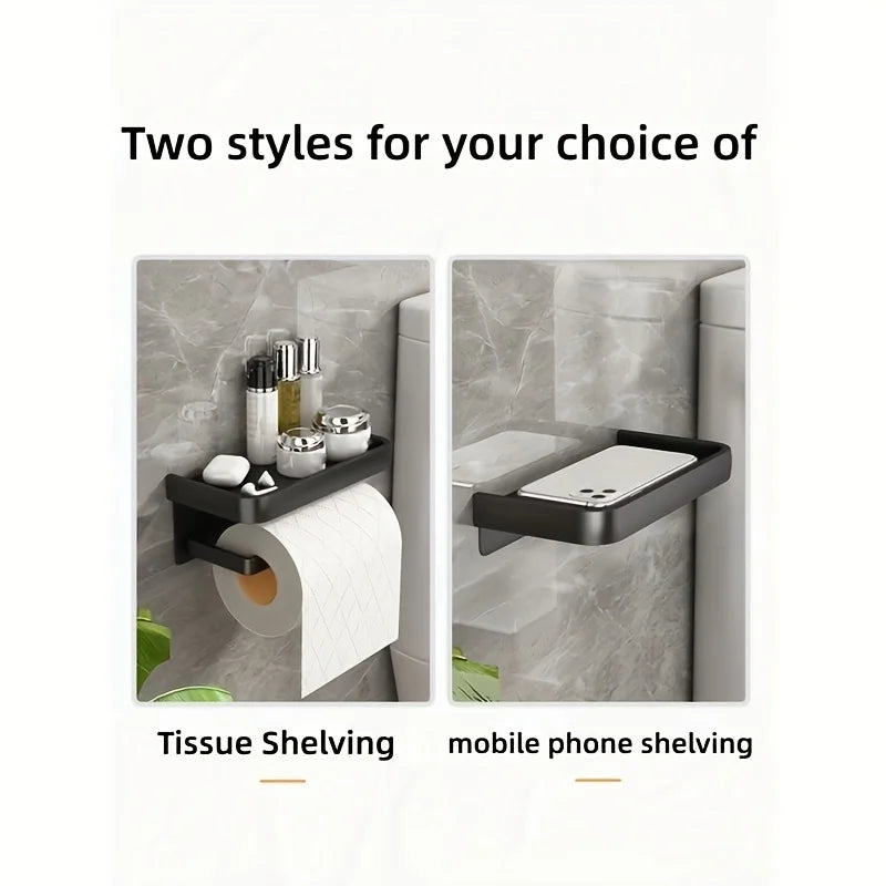 Toilet Paper Holder Wall Mounted Toilet Roll Mobile Phone Utility Rack Aluminum Shelves Bathroom Accessories Bathroom Storage