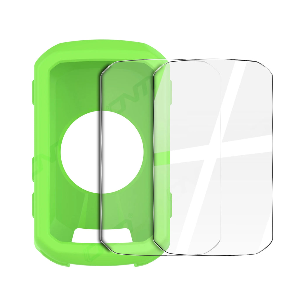 2-in-1 Kit: Silicone Case & 2 Tempered Glass for Garmin Edge 550/850 GPS Bike Computer, Protective Cover + Dual Screen Guards
