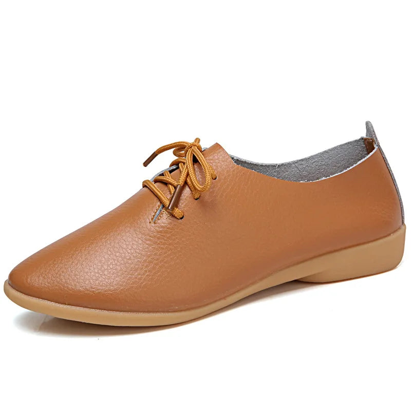EOFK Spring Autumn Women Oxford Shoes Medical Casual Leather Ballet Flats Lace Up Soft Comfortable Ladies Derbys