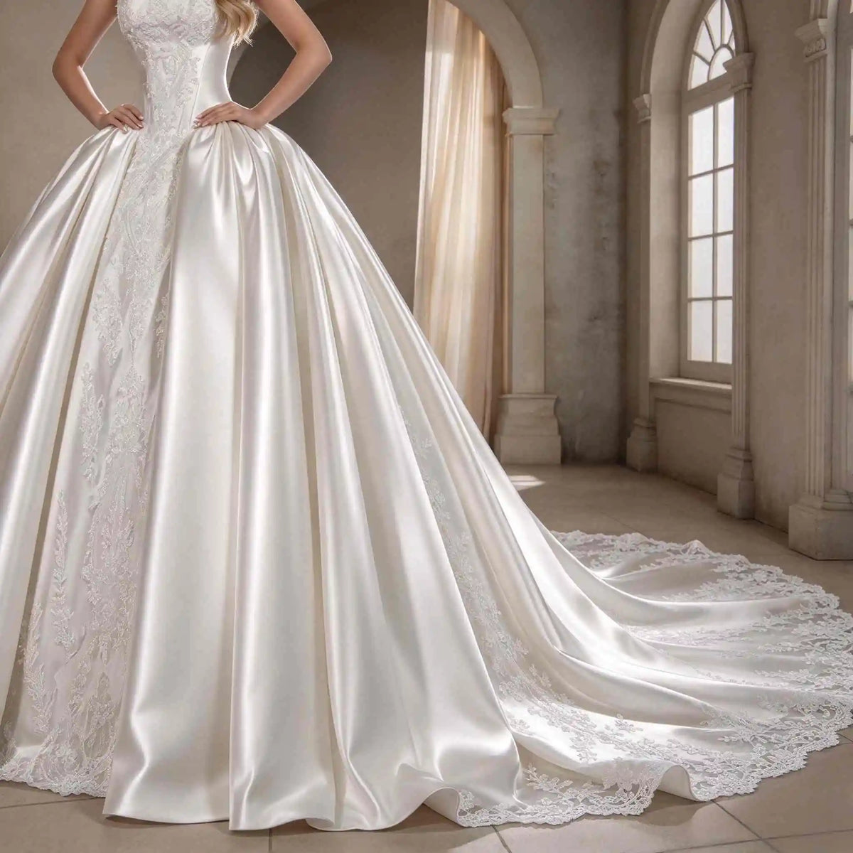 Customized Wedding Dress Sweetheart Neck Long Sleeve Lace Ball Gown Bridal Gown Floral Lace Appliques Chapel Train Wedding Dress